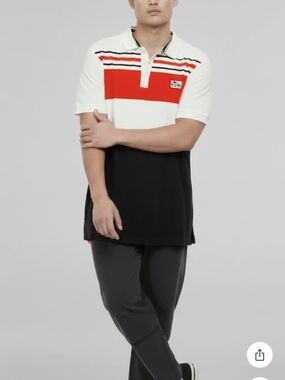 Source Unknown White, Red & Black Colorblock Polo